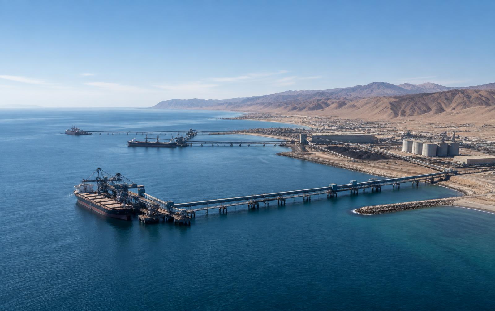 Infraestructura portuaria de Mejillones junto al océano Pacífico